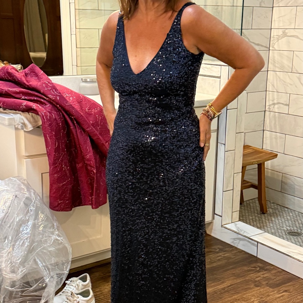 Lauren Ralph Lauren Navy Sequin V-Neck Gown